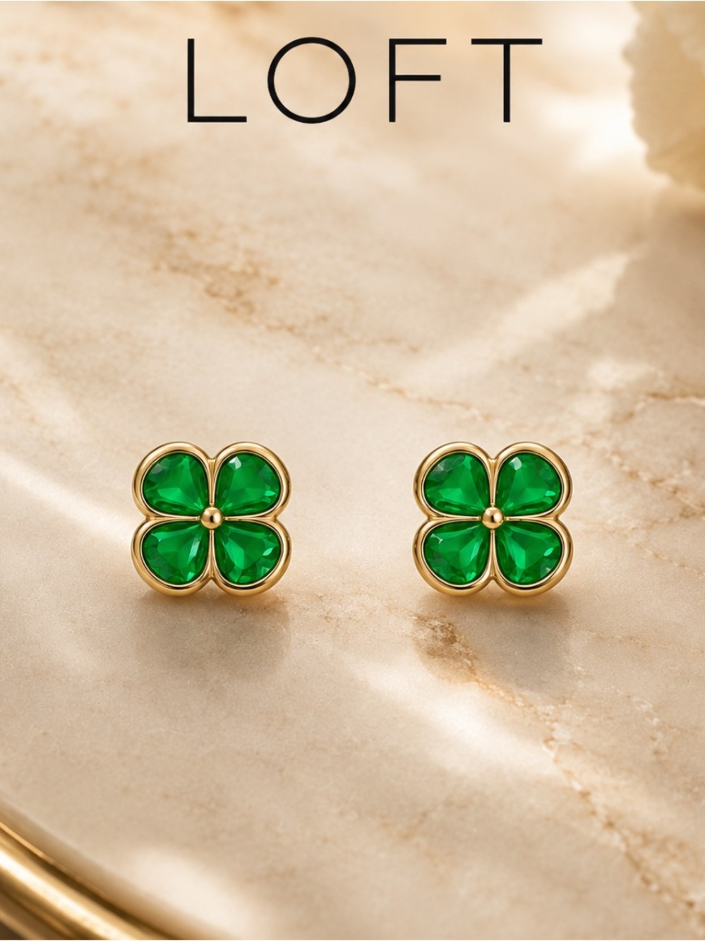 Ann Taylor Loft Four Leaf Clover Emerald Crystal Earrings